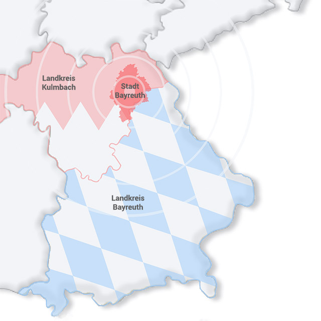 Vektorkarte von Franken mit Landkreis Kulmbach, Landkreis Bayreuth und Stadt Bayreuth